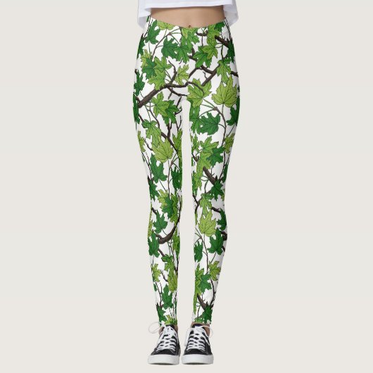 Leggings Feuilles d'érable sur fond blanc (Devant)
