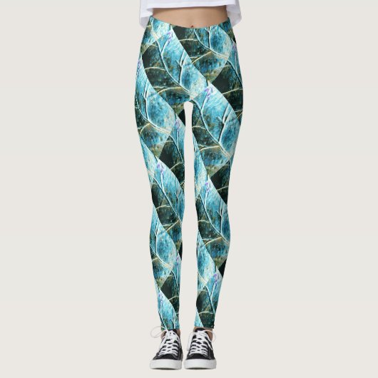 Leggings feuilles diagonaux de cuivre verdigris (Devant)