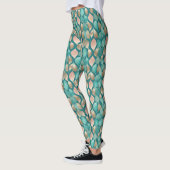 Leggings Feuilles d'or Aqua et Rose (Gauche)