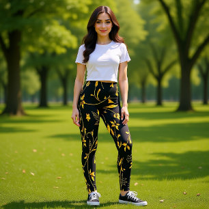 Leggings Feuilles d'or avec fond noir