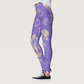 Leggings Feuilles D'Or Sur Arrière - plan Violet (Gauche)