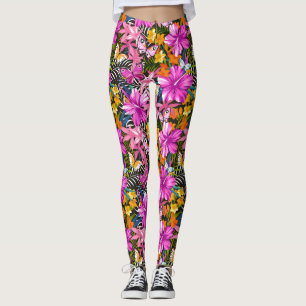 Leggings feuilles et fleurs tropicaux