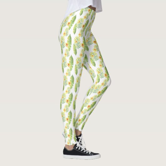 Leggings Feuilles et fleurs tropicaux jaunes et verts (Droite)