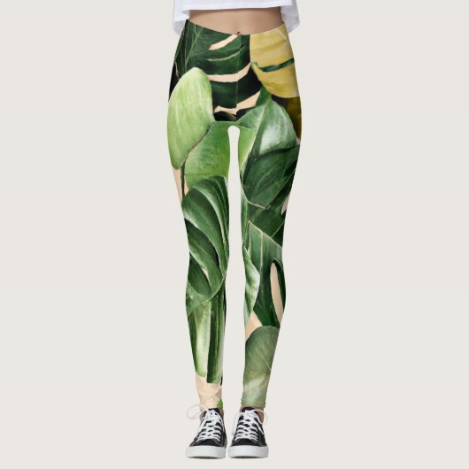 Leggings Feuilles florales/hawaïennes/tropicales (Devant)
