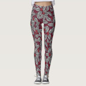 Leggings Feuilles gris sur rouge foncé (Devant)