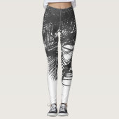 Leggings Feuilles Monochrome Noir Blanc Palm Tree (Devant)