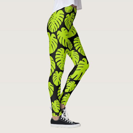 Leggings Feuilles Monstera en Lime Vert et noir (Droite)