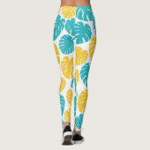 Leggings Feuilles Monstera en Turquoise, Jaune et Blanc (Dos)
