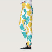 Leggings Feuilles Monstera en Turquoise, Jaune et Blanc (Gauche)
