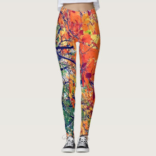 Leggings Feuilles orange et vert