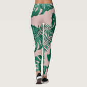 Leggings Feuilles Pink & Green Palm sans couture Motif (Dos)