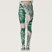 Leggings Feuilles Pink & Green Palm sans couture Motif (Devant)