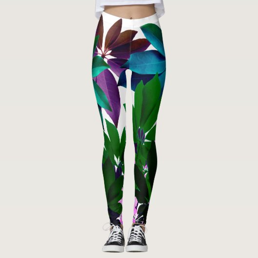 Leggings Feuilles Roses et Vertes (Devant)