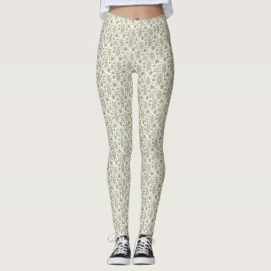 Leggings Feuilles tombés Sml Motif Vert sur crème