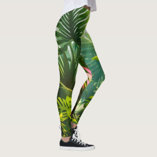 Leggings Feuilles tropicales colorées et fleurs d'Hibiscus