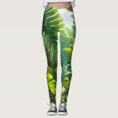 Leggings Feuilles tropicales colorées et fleurs d'Hibiscus  (Devant)