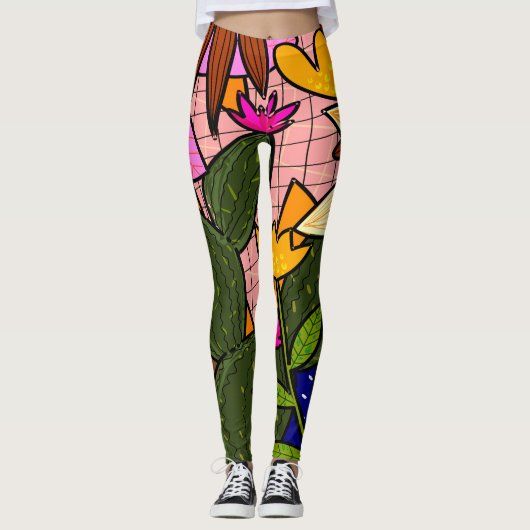 Leggings feuilles tropicaux Abstraits et fleurs (Devant)