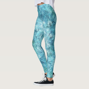Leggings Feuilles tropicaux Aqua Blue