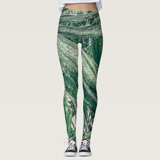 Leggings Feuilles tropicaux avec Raindrops (Devant)