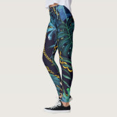 Leggings Feuilles tropicaux, chaînes d'or, sans soudure. (Gauche)