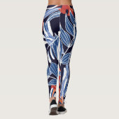 Leggings Feuilles tropicaux colorés Arrière - plan bleu (Dos)