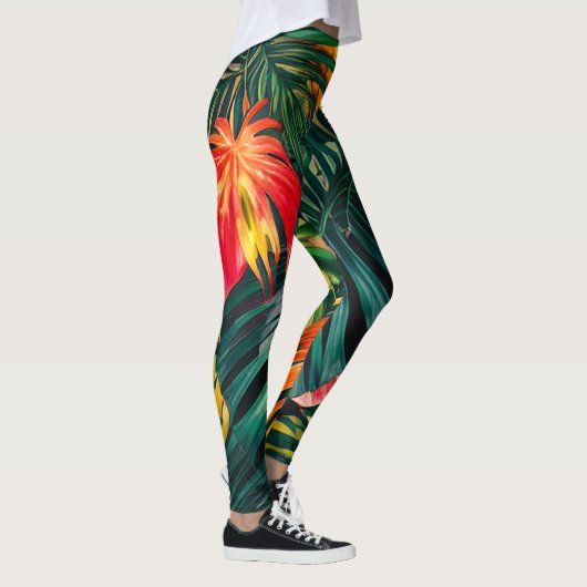 Leggings Feuilles tropicaux colorés et fleurs d'Hibiscus | (Droite)