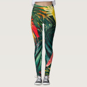 Leggings Feuilles tropicaux colorés et fleurs d'Hibiscus | (Devant)