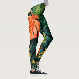 Leggings Feuilles tropicaux colorés et fleurs d'Hibiscus