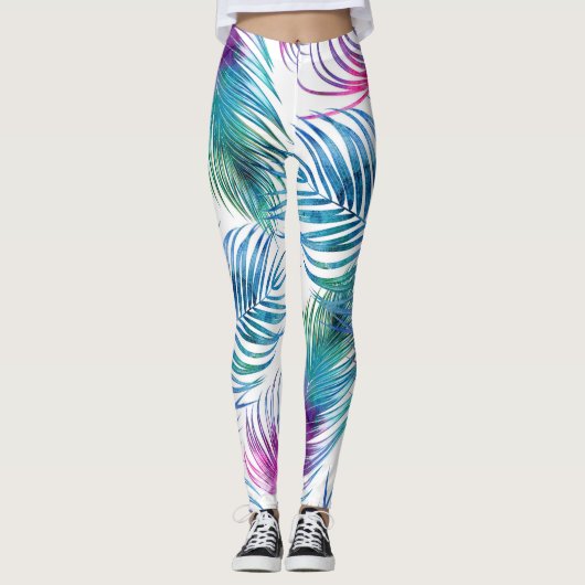 Leggings Feuilles tropicaux de palmiers, aquarelle motifs f (Devant)