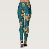 Leggings Feuilles Turquoises tendance Orange Tropical Flora (Dos)