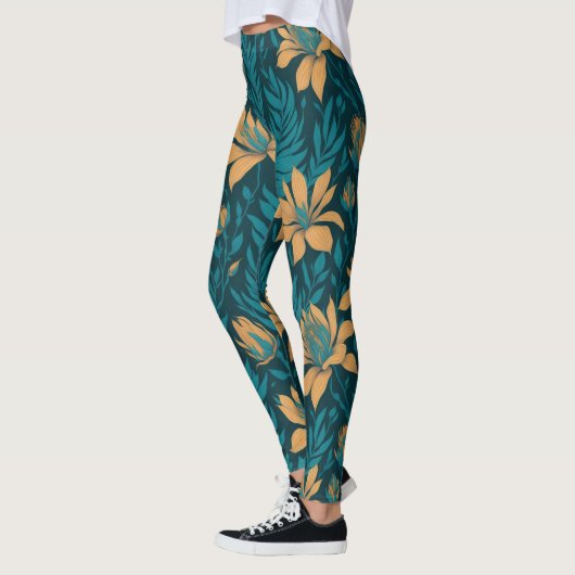 Leggings Feuilles Turquoises tendance Orange Tropical Flora (Gauche)
