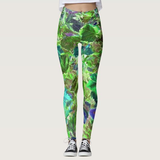 Leggings Feuilles Vertes Bleues Nature (Devant)