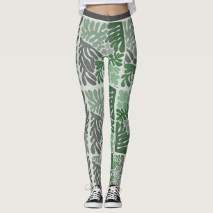 Leggings Feuilles vertes et grises de la botanique Imprimer