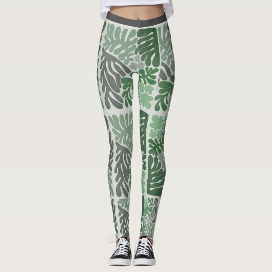 Leggings Feuilles vertes et grises de la botanique Imprimer (Devant)