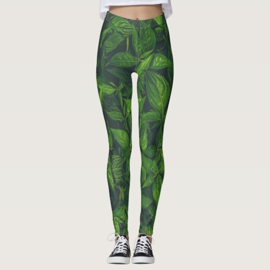 Leggings Feuilles Vertes Foncées (Devant)