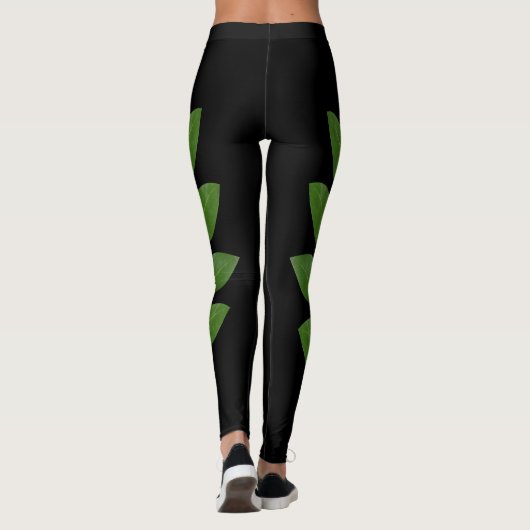 Leggings Feuilles verts modernes Laurel en noir (Dos)