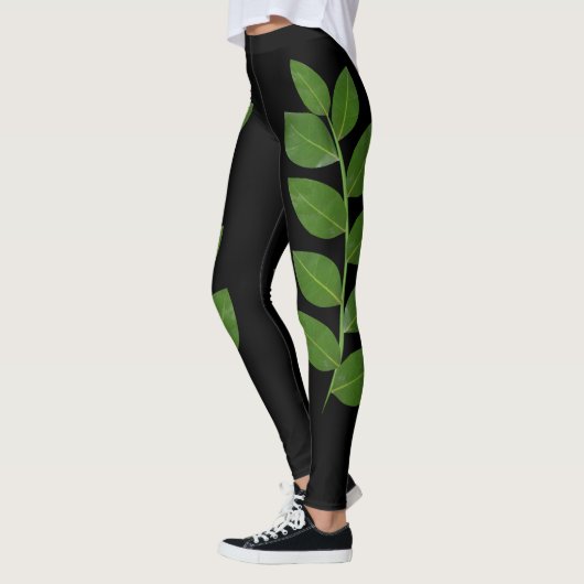 Leggings Feuilles verts modernes Laurel en noir (Gauche)