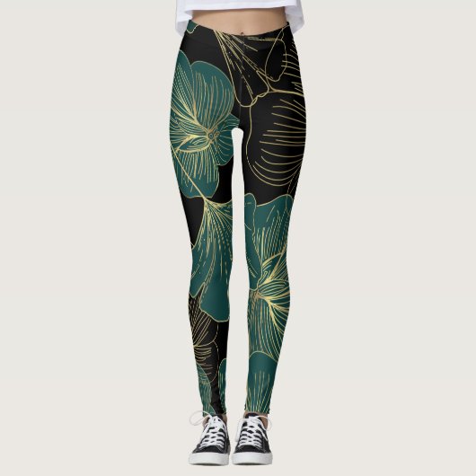 Leggings Feuilles verts or (Devant)