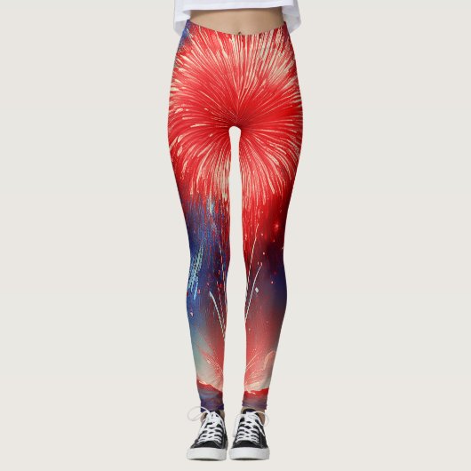 Leggings Feux d'artifice graphiques rouges, blancs et bleus (Devant)