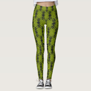 Leggings Feux d'artifice verts et noirs géométriques abstra