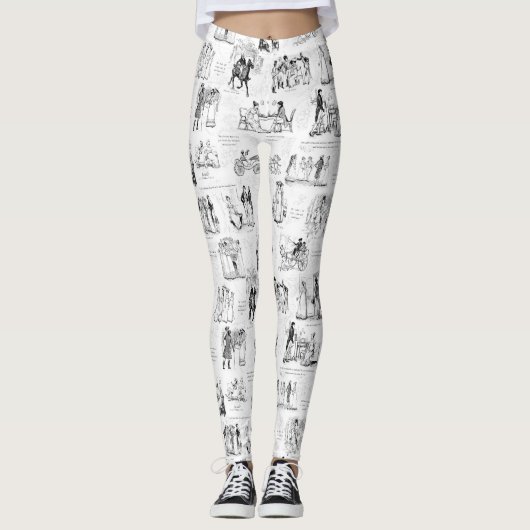 Leggings Fierté et préjugé Citations de toile blanche noire (Devant)