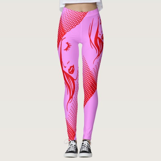 Leggings Fille Aux Cheveux Longues Sur Rose Avec Rouge (Devant)