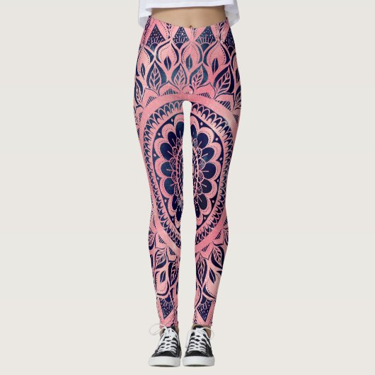 Leggings Fille bleu rose Mandala Floral (Devant)
