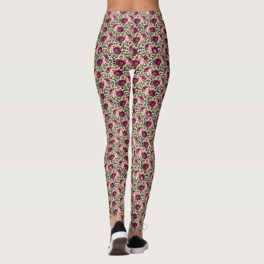 Leggings Fille Empreinte de léopard Floral rose or (Dos)