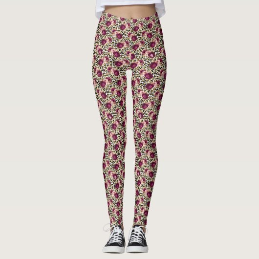 Leggings Fille Empreinte de léopard Floral rose or (Devant)