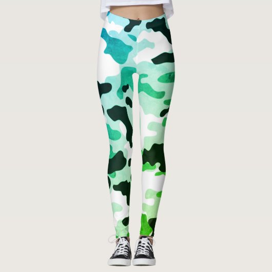 Leggings Fille en mode Vert Bleu Noir & Blanc Armée (Devant)