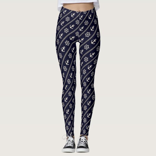 Leggings Fille marine nautique d'Ancre de roue de bateau de (Devant)