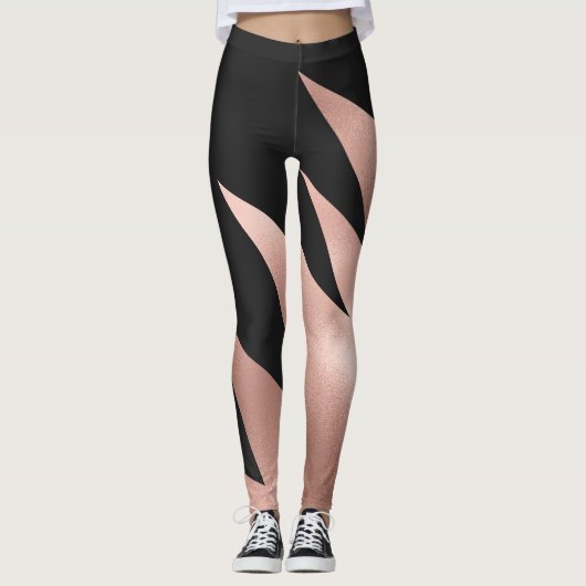 Leggings Fille moderne Rose or noir géométrique (Devant)