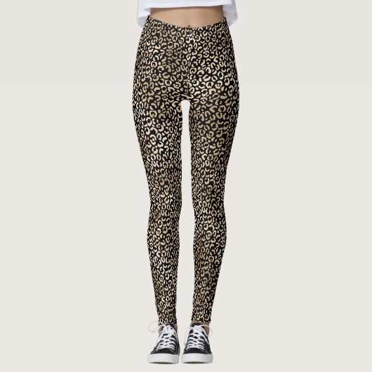 Leggings Fille Noir Empreinte de léopard Glam (Devant)