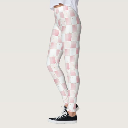 Leggings Fille Rose Blanc Chic Carrés (Gauche)